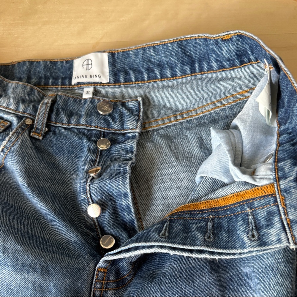 Anine Bing Medium Wash Button-Fly Distressed Sonya Jeans - Proto Wash - 27 - Picture 7 of 10